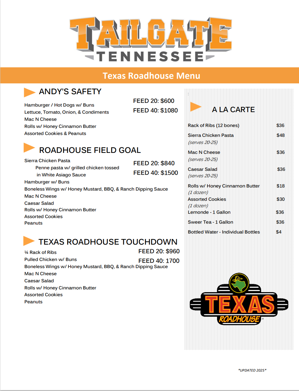 TEXAS ROADHOUSE FULL TAILGATE MEALS